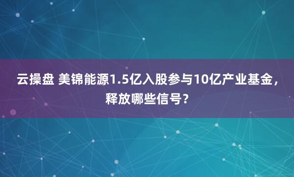 云操盘 美锦能源1.5亿入股参与10亿产业基金，释放哪些信号？